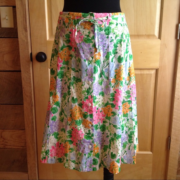 Vintage Floral Skirt Barclay USA 15 Button Front - Picture 1 of 7